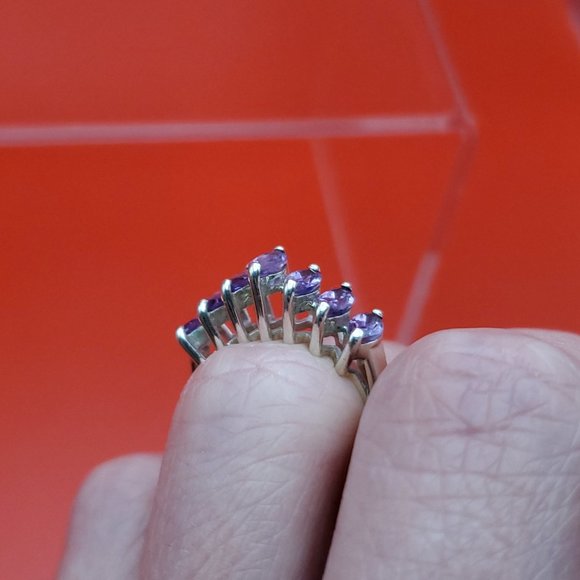 Size 6 925 Sterling Silver Seven Marquise Amethyst Gems Ring - Picture 5 of 9